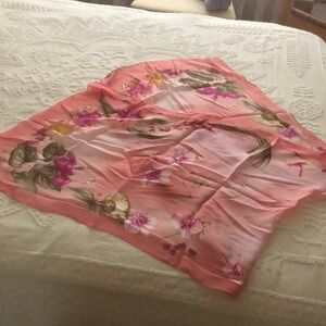 New women’s pink floral silk scarf orchid flowers. By Larioseta.Made in Italy.